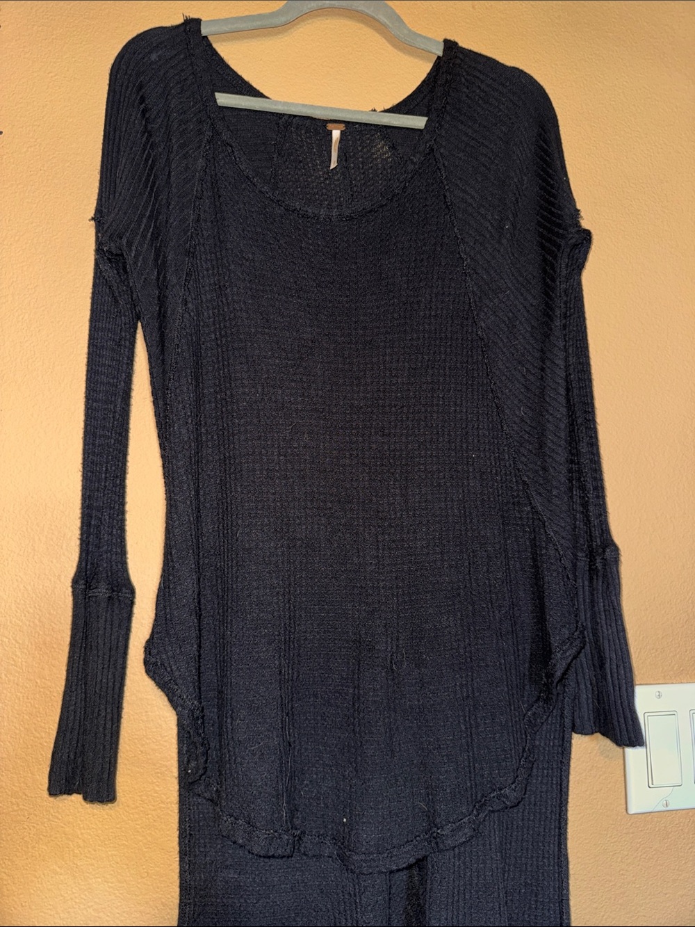 Free People Black Long Sleeve Ribbed Knit Top